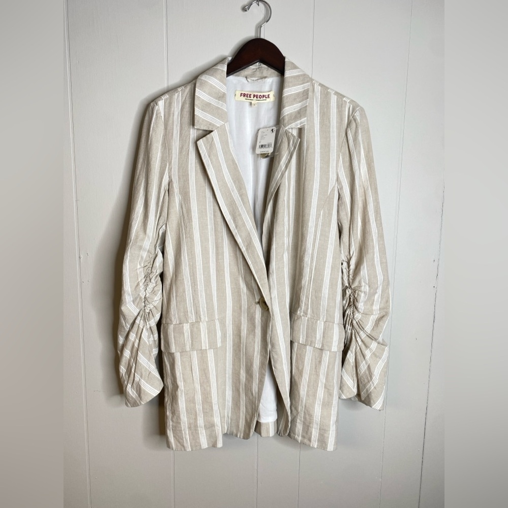 NEW FREE PEOPLE fern blazer in dusty beige $198‎ cotton cinched with tag small - Picture 4 of 9
